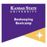 purple and gold image of badge earned for Beekeeping Bootcamp